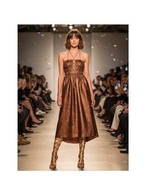 ULLA JOHNSON Seraphina shirred metallic crinkled-taffeta midi dress Size 4